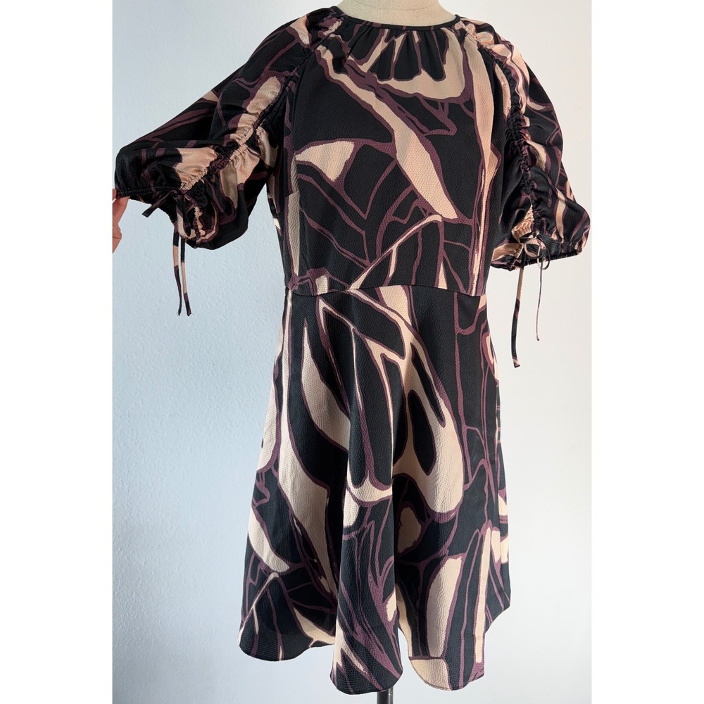 Ted Baker Gilliaa Abstract Print Fit n Flare Mini Dress Puff Sleeves Whimsigoth